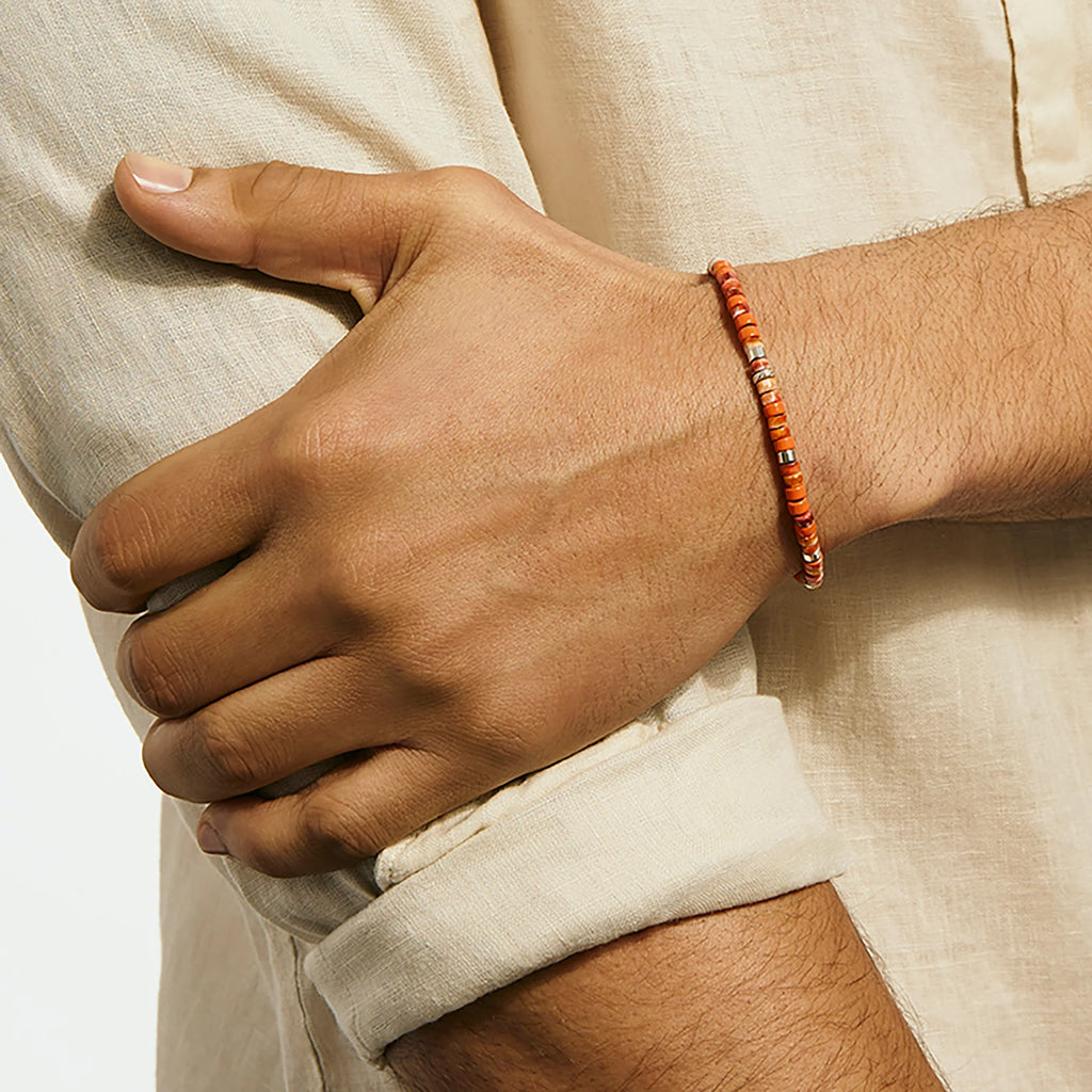 Heishi Bracelet, Sterling Silver, Spiny Oyster, 4MM