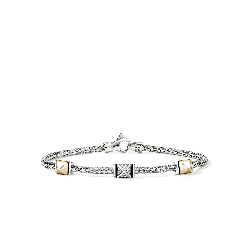 Icon Stud Bracelet, Gold, Sterling Silver, Diamonds, 2.5MM