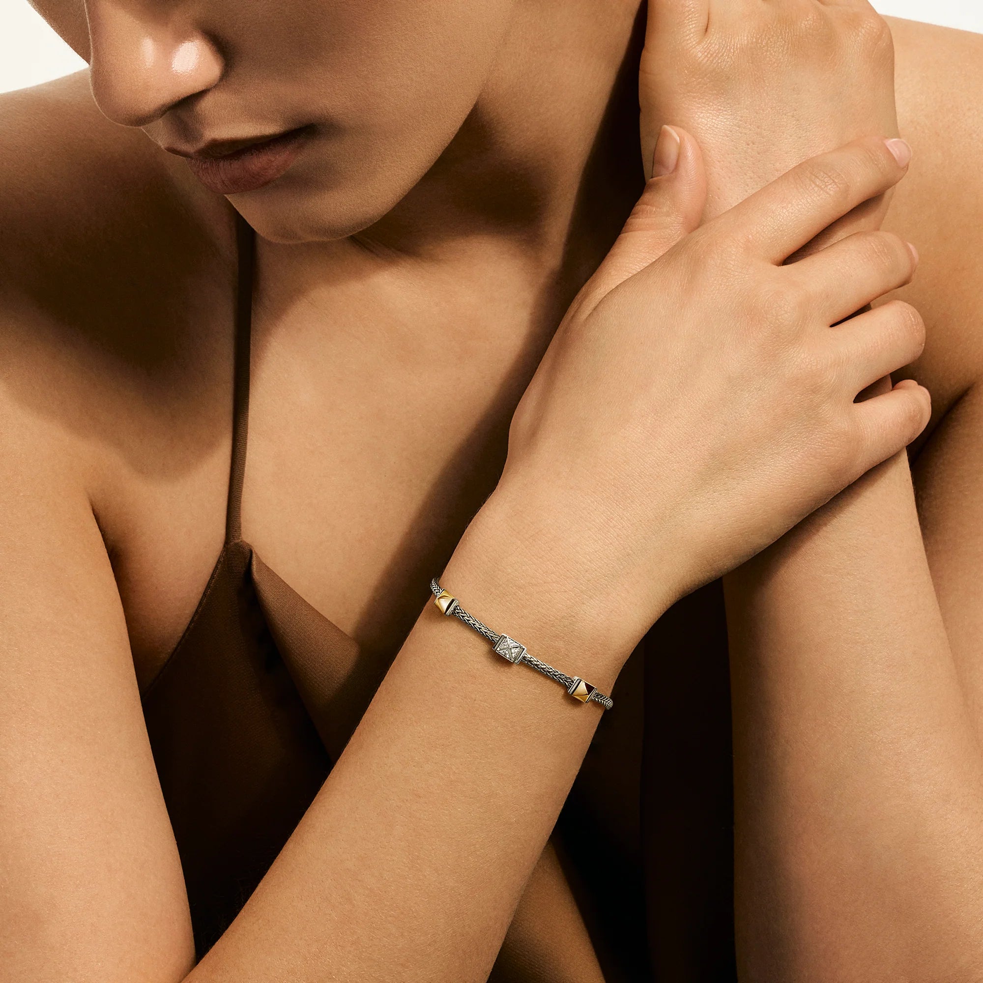 Icon Stud Bracelet, Gold, Sterling Silver, Diamonds, 2.5MM