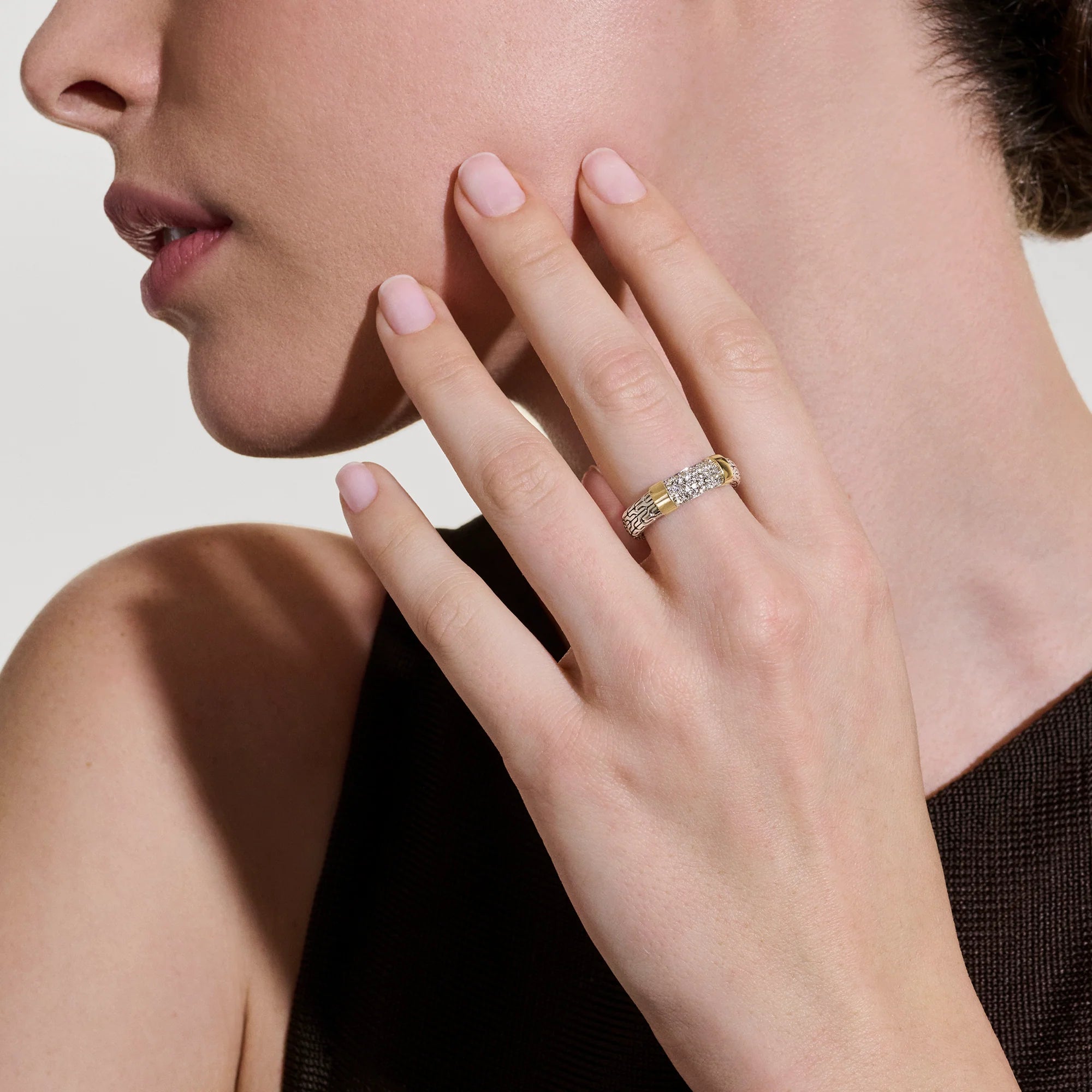 JH Essential Pave Ring, Gold, Sterling Silver, Diamonds, 5MM